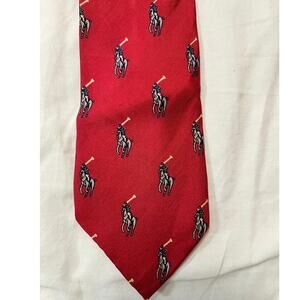 Harrods London 100% Silk Tie Red Polo Player Equestrian Novelty